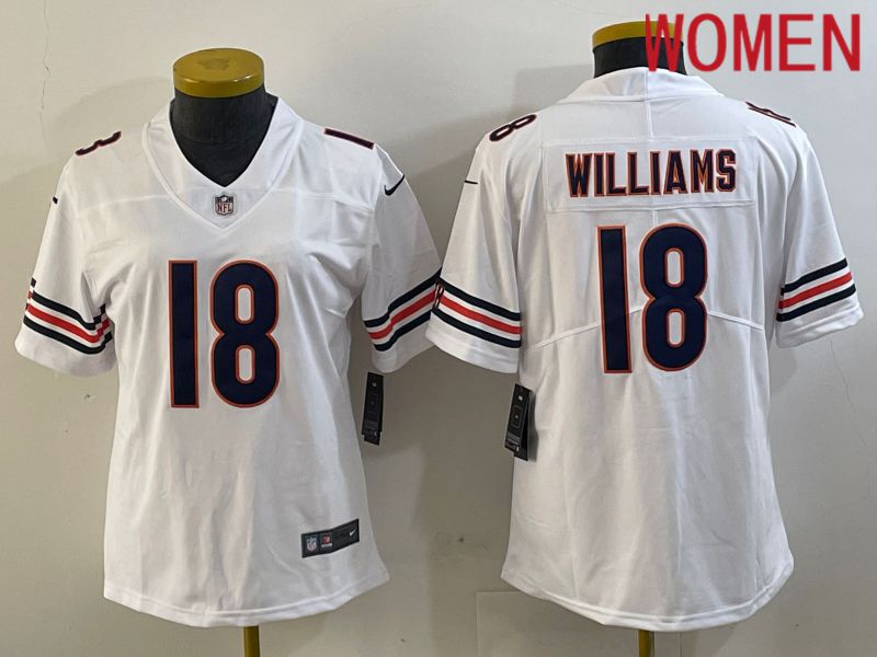Women Chicago Bears #18 Williams White Second generation 2024 Nike Limited NFL Jersey style 1->women nfl jersey->Women Jersey